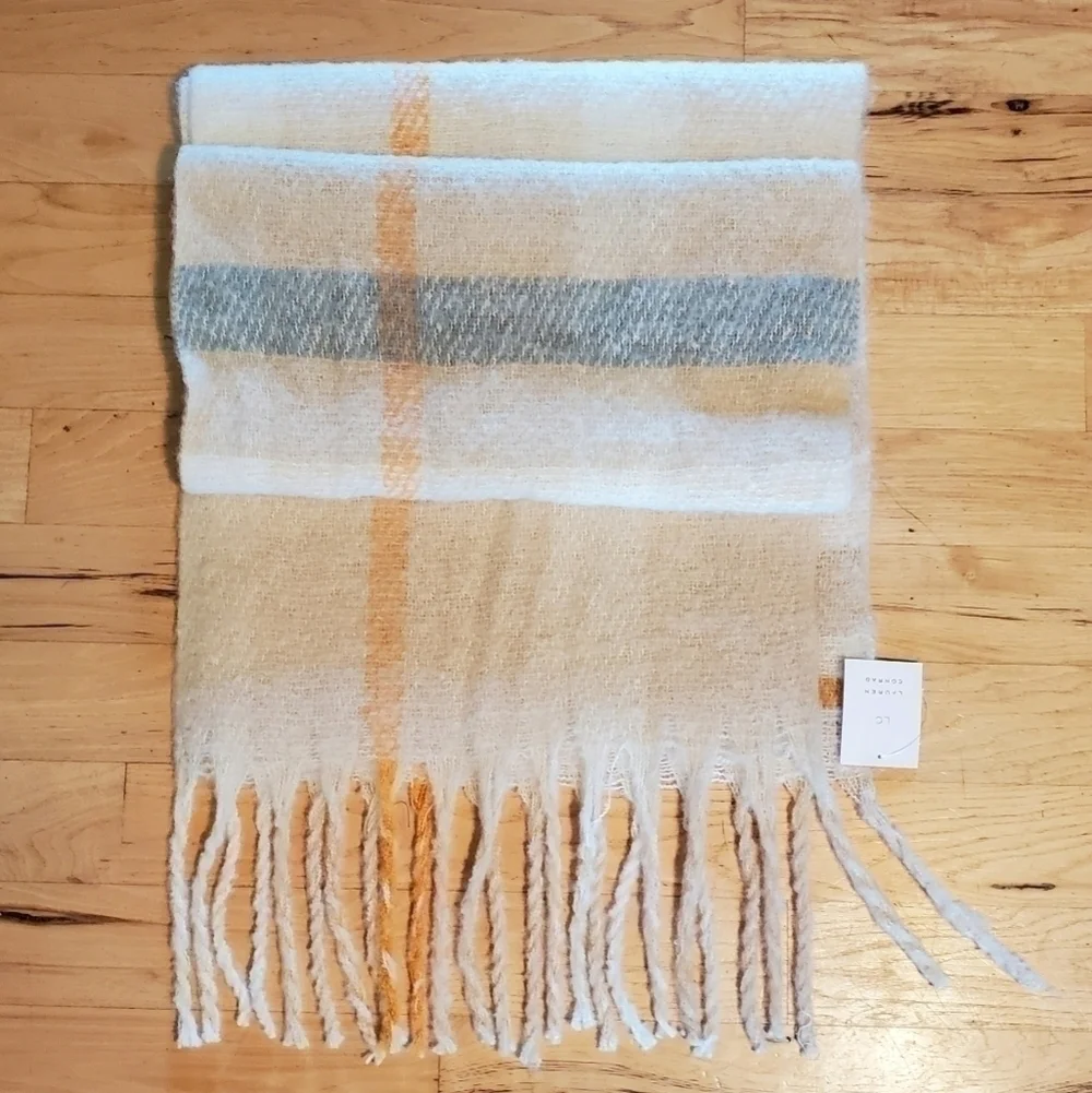 Lauren Conrad LC Cream Beige Seafoam Green Plaid Blanket Scarf Wrap NWT